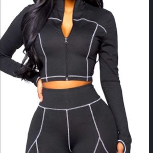 Fashion Nova Black Contrast-Stitch Active Set